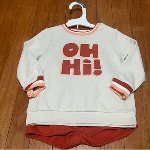 NWT 18M “Oh Hi!” 2PC Sweatshirt & Rust Shorts Set 🤎 Retro Vibes Boho Neutral
